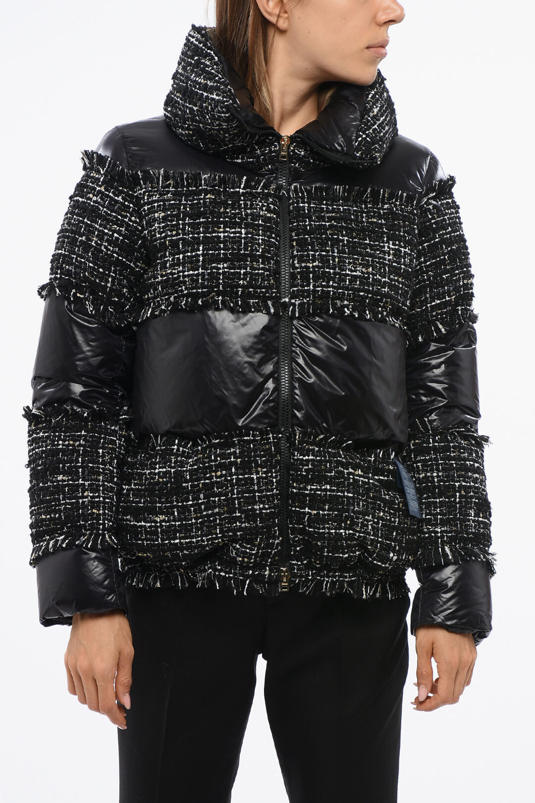 Herno フード付きツイードジャケット Herno Nylon and Tweed Down Jacket with Front Zip women - Glamood