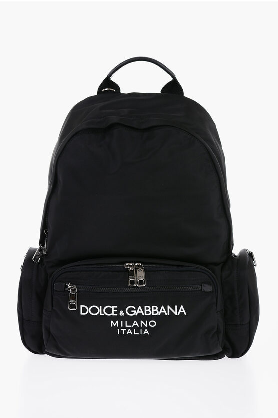 Shop Dolce & Gabbana Nylon Backpack With Embossed Logo