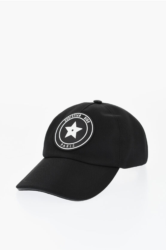 Dior Nylon Baseball Cap With Rubber Logo Patch In Black