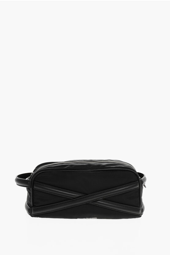 Alexander Mcqueen Black Beauty Case With Harness Detail In Fabric And Leather Man