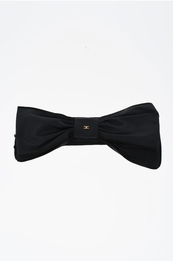 Elisabetta Franchi Nylon Belt With Maxi Bow In Black