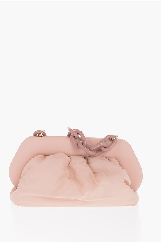 Themoirè Nylon Bios Shoulder Bag With Decorative Chain In Pink