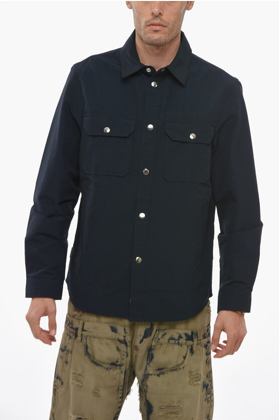 Woolrich Nylon Blend Saharan Shirt With Snap Buttons In Blue