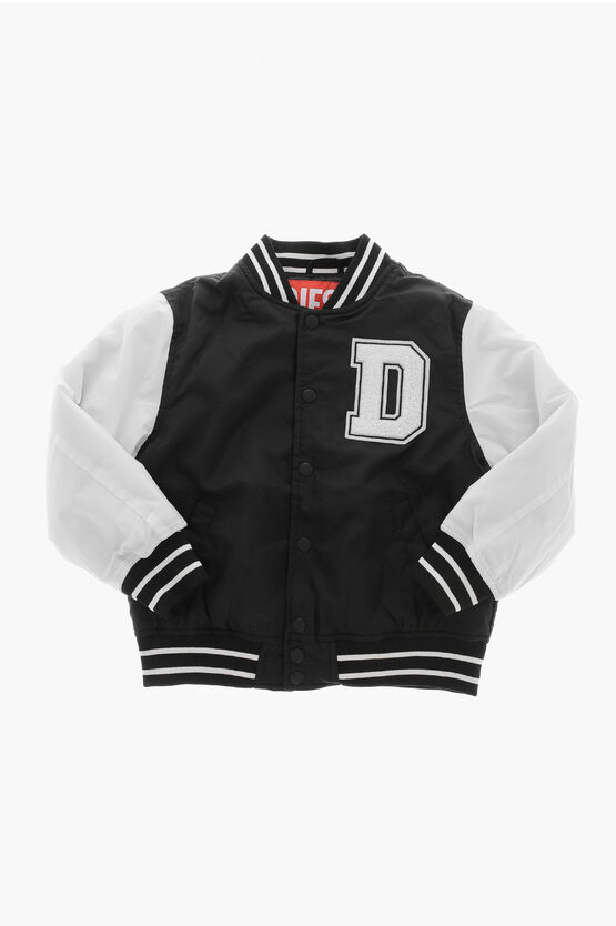 Diesel Nylon Bomber Jarsity With Snap Buttons In Black