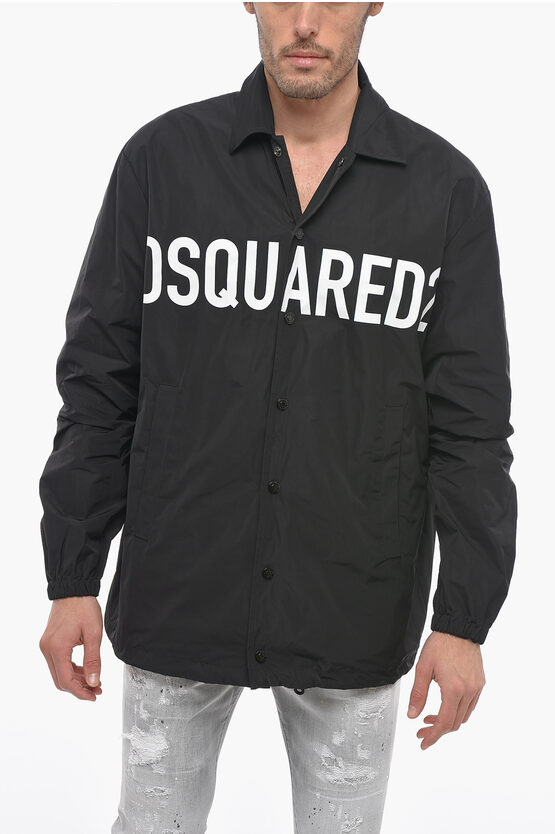 Dsquared2 Nylon Coach Overshirt With Printed Maxi Logo In Black