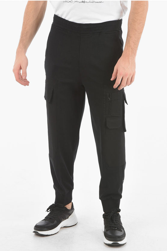 Neil Barrett Nylon Detail Hybrid Workwear Cargo Sweatpants In Black