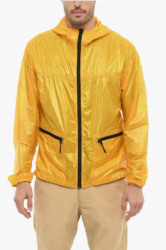 Woolrich Nylon Diamond Fuse Raincoat Jacket With Hood In Orange