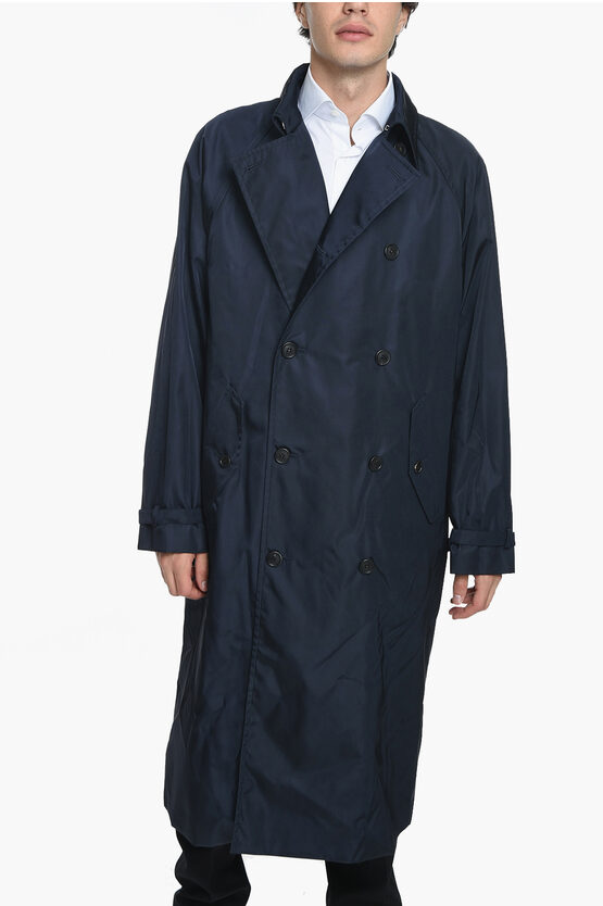 Shop Prada Nylon Double-breasted Trench With Raglan Sleeves