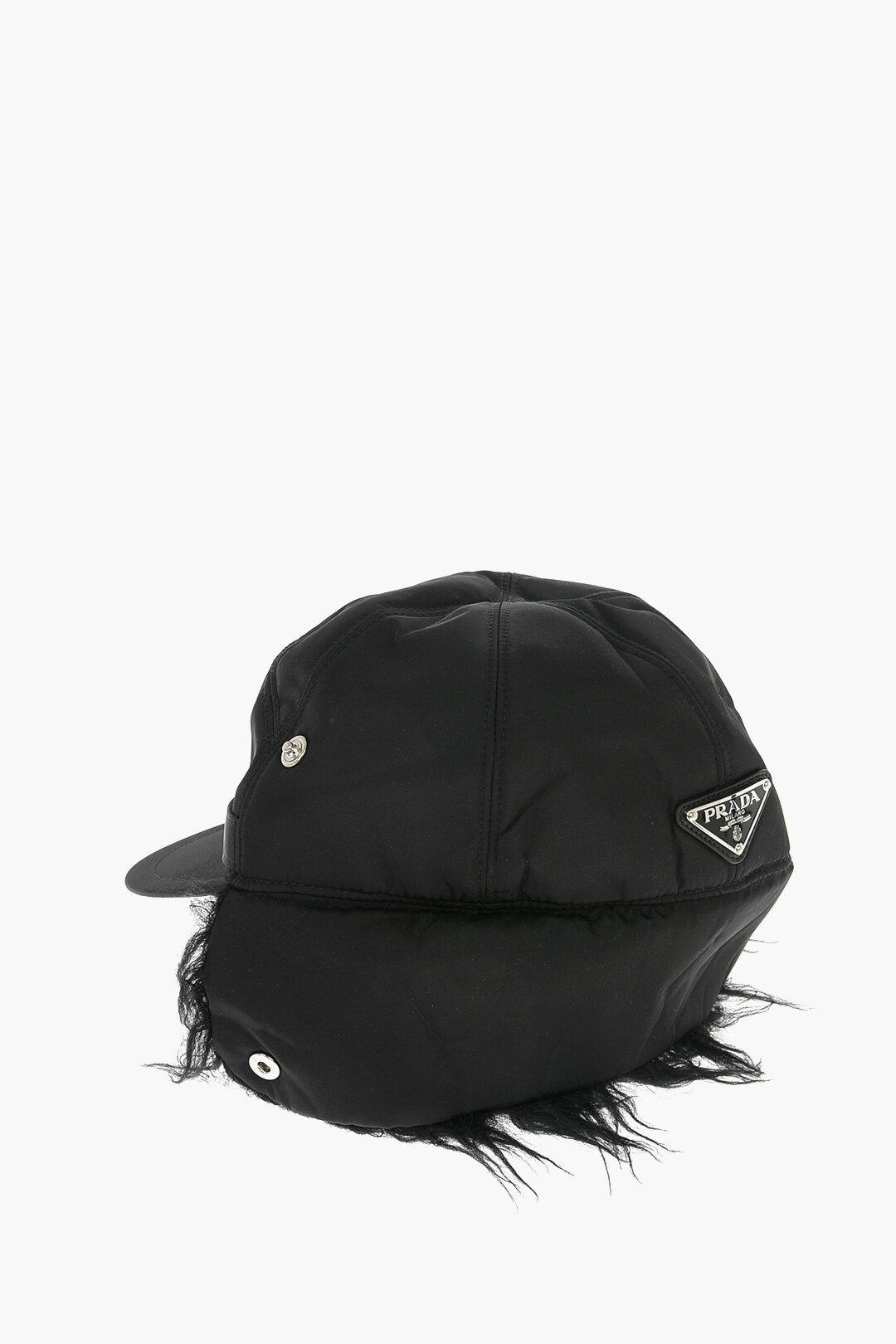 ハット PRADA NYLON AND FUR HAT Prada Nylon Earmuffed Hat with Faux Fur Trimming men