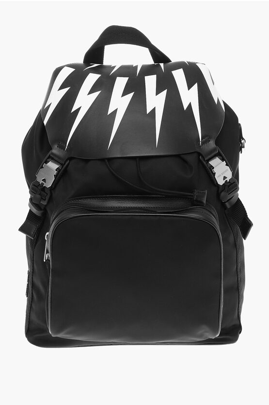 Neil Barrett Nylon Fair-isle Thunderbolt Backpack With Leather Details