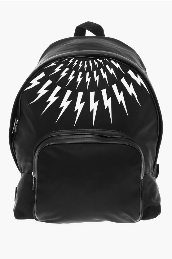 Shop Neil Barrett Nylon Fair-isle Thunderbolt Backpack With Leather Trims