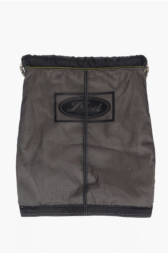 Diesel Nylon Gimmye Drawstring Bag With Printed Logo In Brown