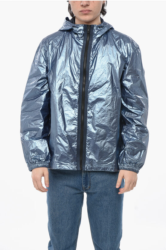 Givenchy Nylon Lamé Windbreaker With Contrasting Front Zip In Blue