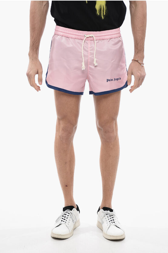 Palm Angels Nylon Miami Shorts With Contrasting Finishes In Pink