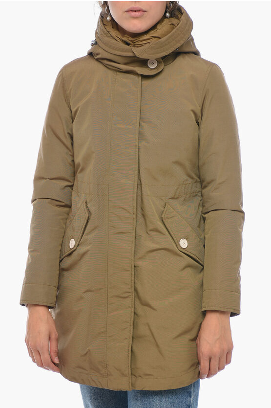 WOOLRICH NYLON MILITARY DOWN JACKET WITH HIDDEN CLOSURE