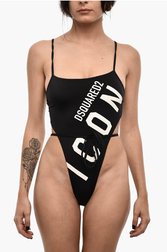 Dsquared2 Nylon One-piece Swimsuit Icon With Open Back In Black