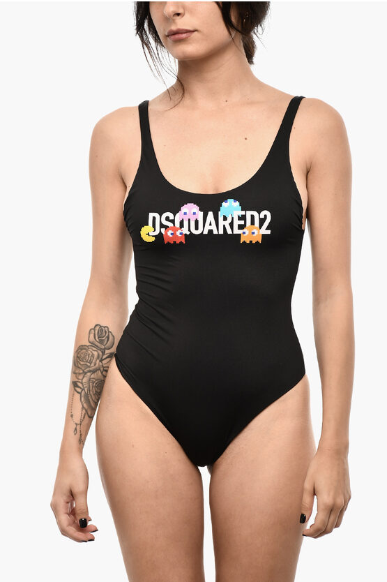 Dsquared2 Pac-man Logo Print One Piece Swimsuit