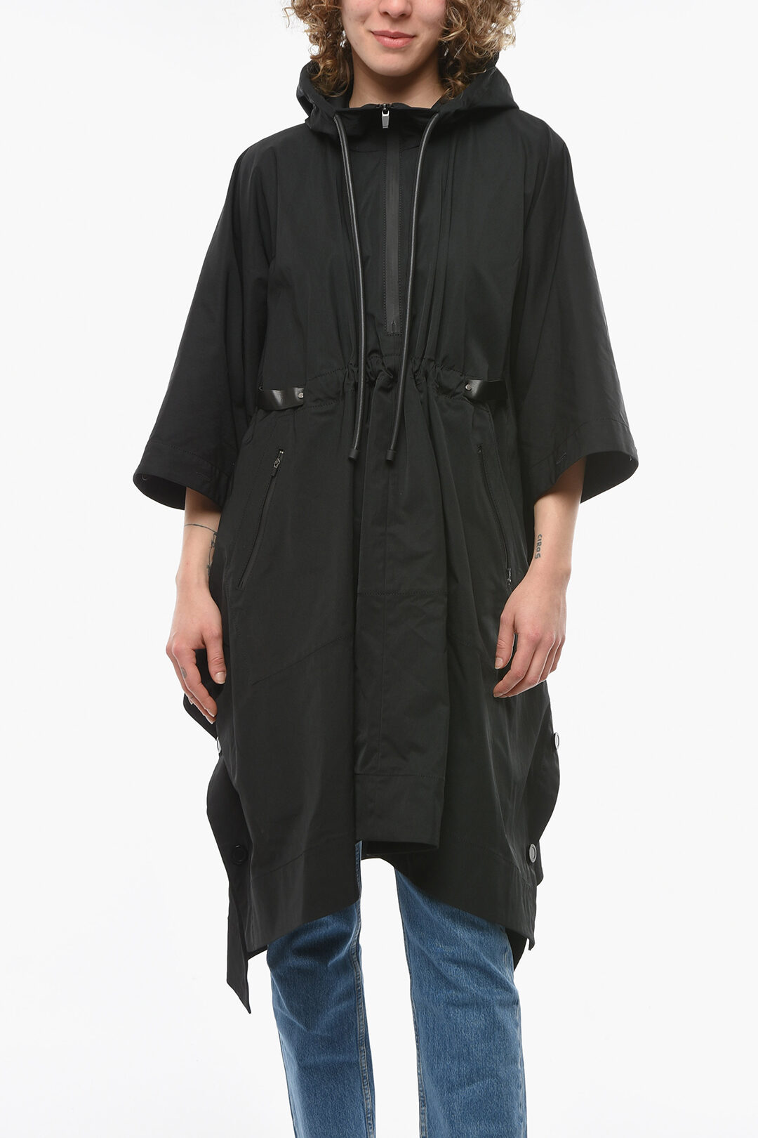 Nylon Oversized Cape with Waist Drawstring