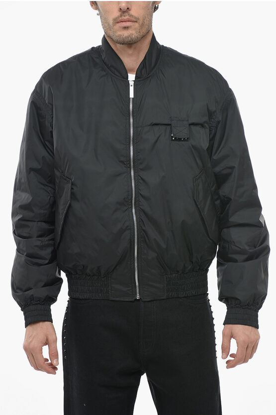 44 Label Group Nylon Padded Bomber Jacket With Velcro Details In Black