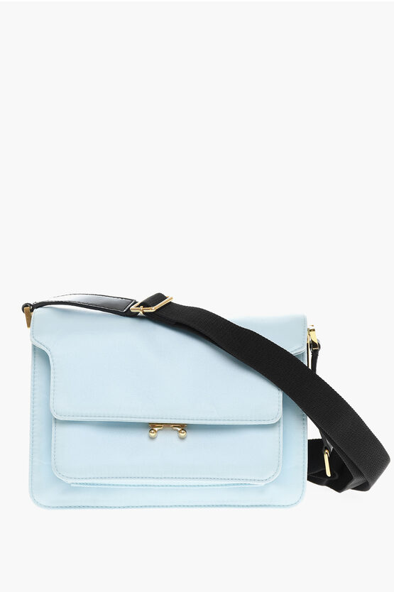 Marni Nylon Shoulder Bag With Leather Trims In Blue
