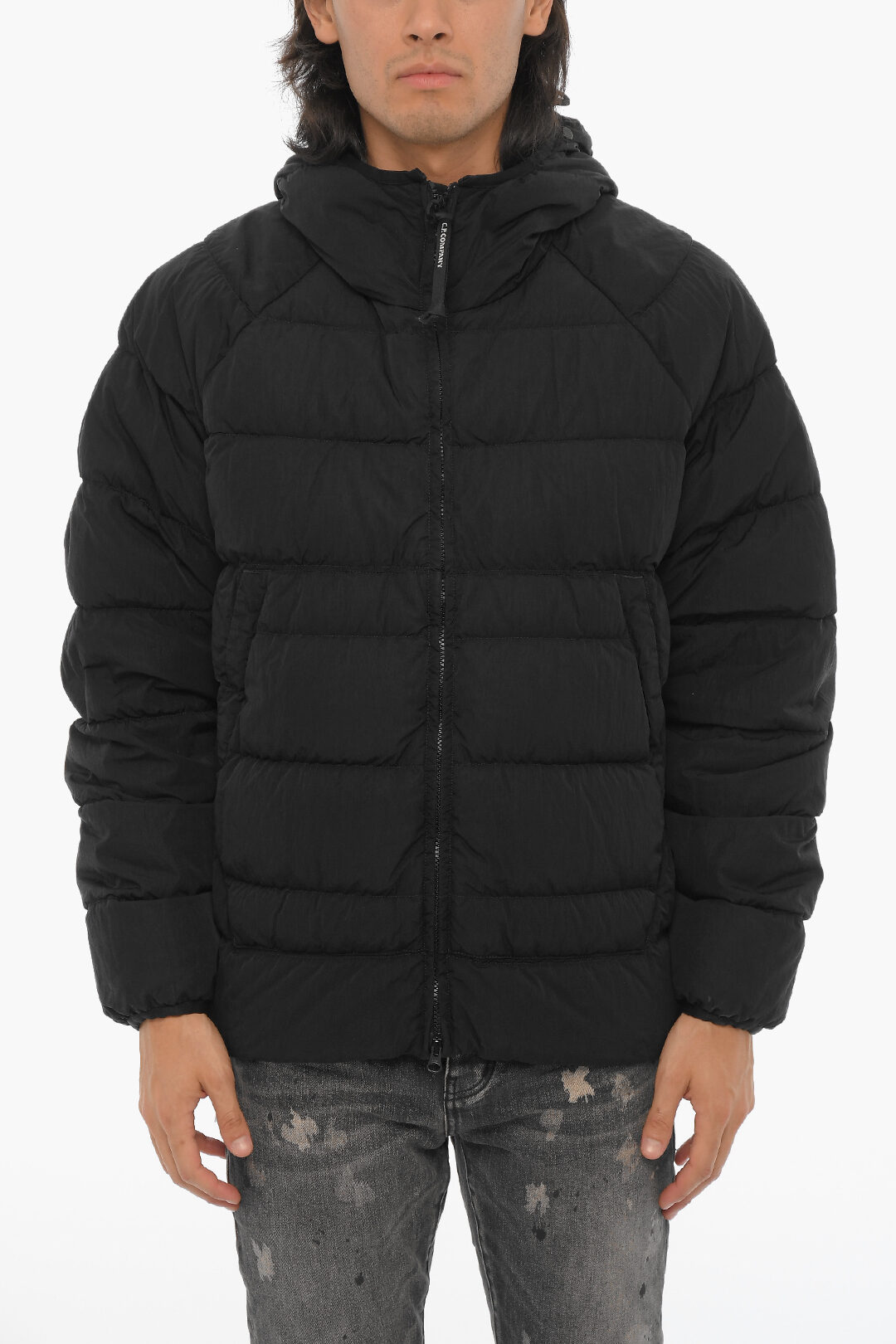 Printed Nylon Down Jacket In Brown