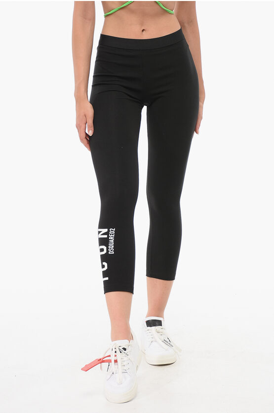 Dsquared2 Nylon Stretch Solid Color Icon Leggings In Black