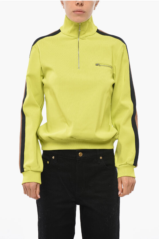 Tory Burch Nylon Sweatshirt With Contrasting Side Band And Breast Pocke In Green