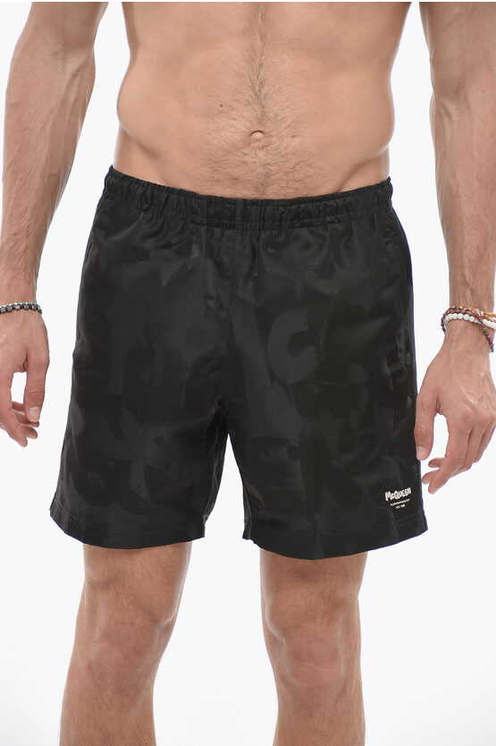 Shop Alexander Mcqueen Nylon Swim Shorts With 2 Pockets