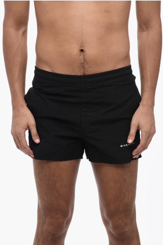 Shop Givenchy Nylon Swim Shorts With Embroidered Logo