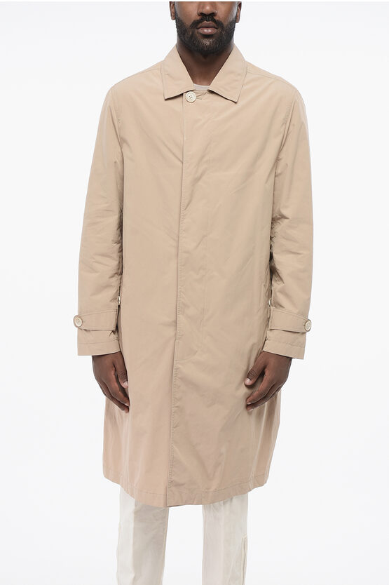 Brunello Cucinelli Nylon Trench Coat With Hidden Buttoning In Brown