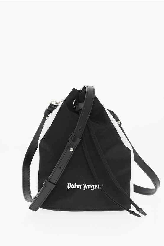 Palm Angels Nylon Venice Track Bucket Bag With Double Side Bands In Black