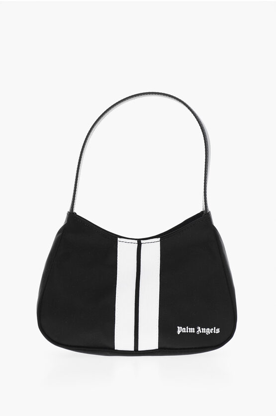 Palm Angels Nylon Venice Track Mini Hobo Bag With Contrasting Band In Black