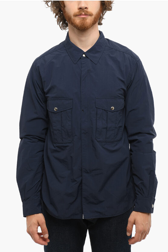 Woolrich Nylon Windbreaker Jacket With 2 Breast Pockets In Blue