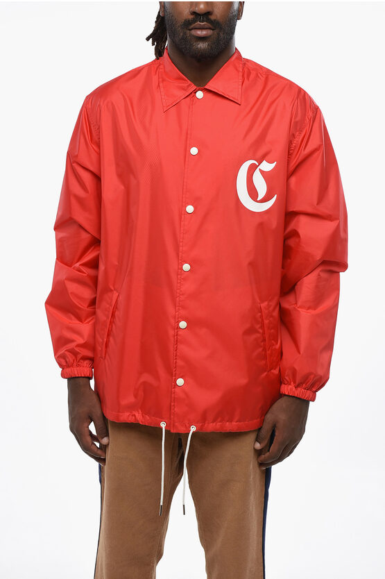 Celine Nylon Windbreaker Jacket With Printed Logo In Red