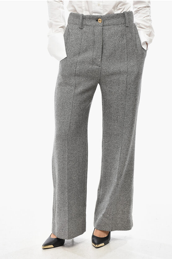 Patou Oblique Striped Virgin Wool Cropped Fit Pants In Gray