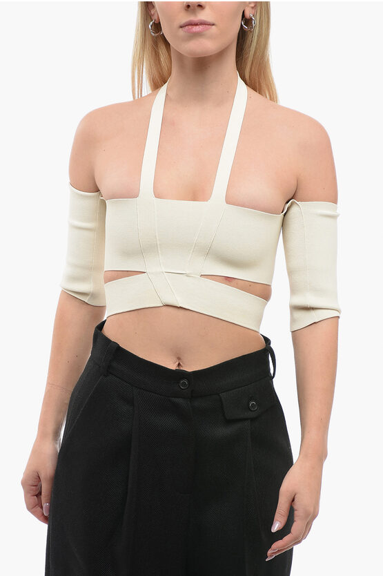 Ambush Off-shoulder Crop Top With Cut Out Detailing In Neutral