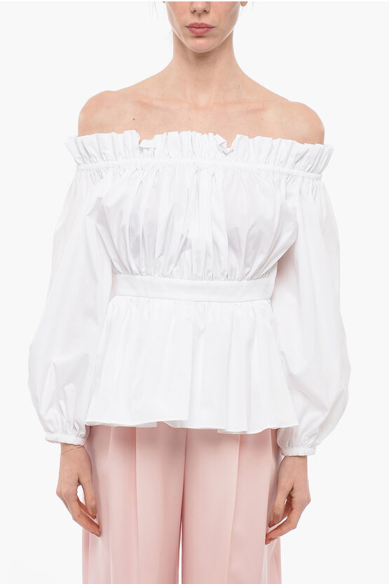 Shop Alexander Mcqueen Off-the-shoulder Blouse With Gathers