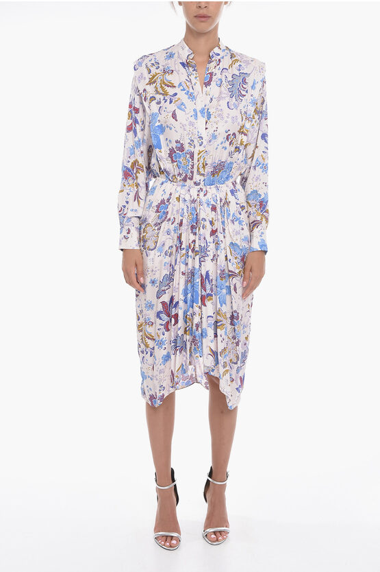 Isabel Marant Okleya Pleated Dress With Floral Motif In Multi