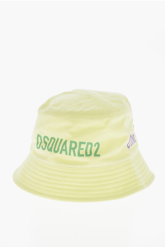 Dsquared2 Olop Cotton Bucket Hat With Printed Logo In Green
