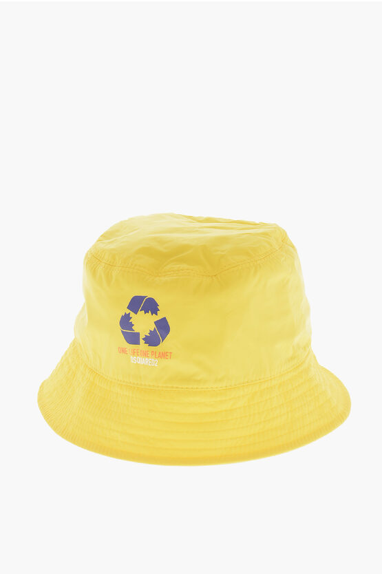 Dsquared2 Olop Nylon Bucket Hat With Print In Yellow