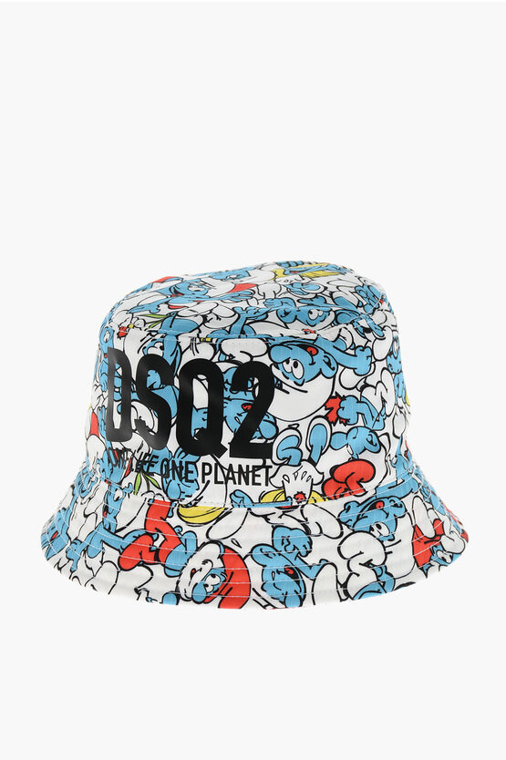 Dsquared2 Olop Printed Nylon Puffi Bucket Hat In Blue