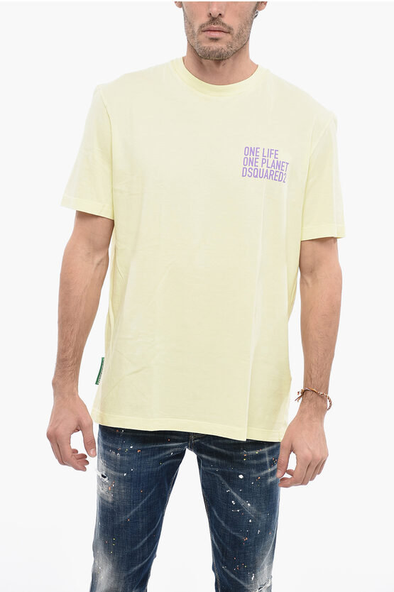 Dsquared2 One Life One Planet Crew Neck Olop Cotton T-shirt In Yellow