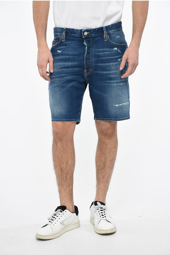 Dsquared2 One Life One Planet Denim Smile Shorts With Terry Patch In Blue