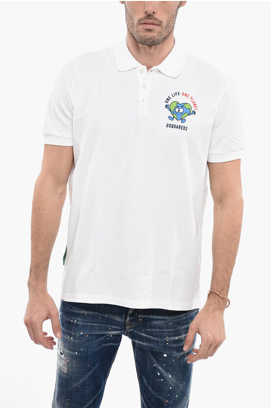 Dsquared2 One Life One Planet Hopsack Cotton Buddy Earth Polo In White
