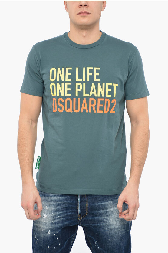 Dsquared2 One Life One Planet Olop Cool T-shirt With Lettering In Green