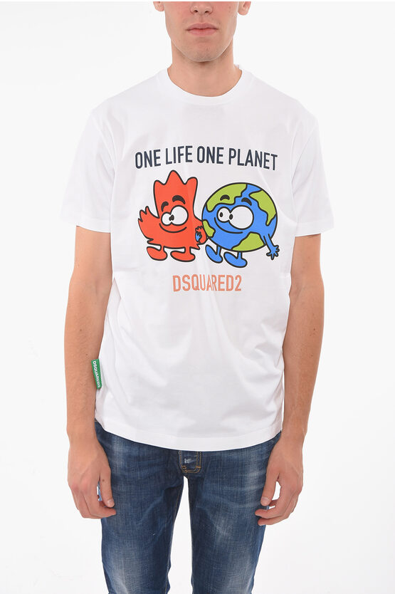 Dsquared2 One Life One Planet Printed Crewneck T-shirt In White