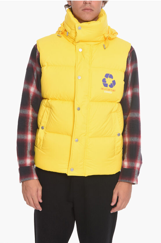 Dsquared2 One Life One Planet Puffer Vest With Removable Hood In Yellow