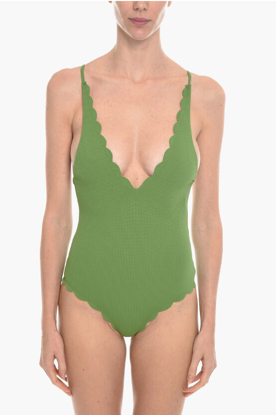 Marysia One-piece North Swimsuit With Scalloped Hem And Crisscross S In Metallic