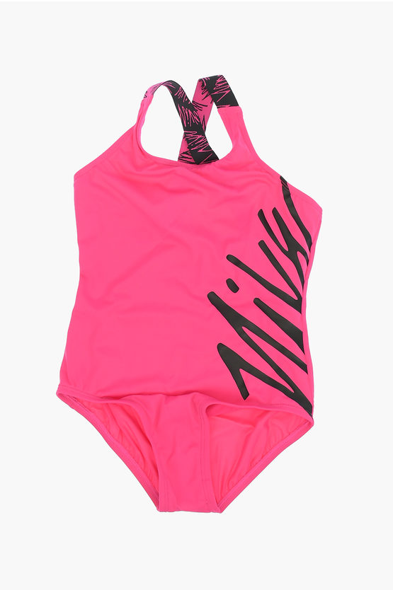 Nike One Piece Swimsuit With Side Logo-print In Pink