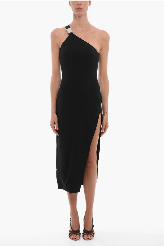David Koma One-shoulder Bodycon Dress With Buckle And Side Slit In Black